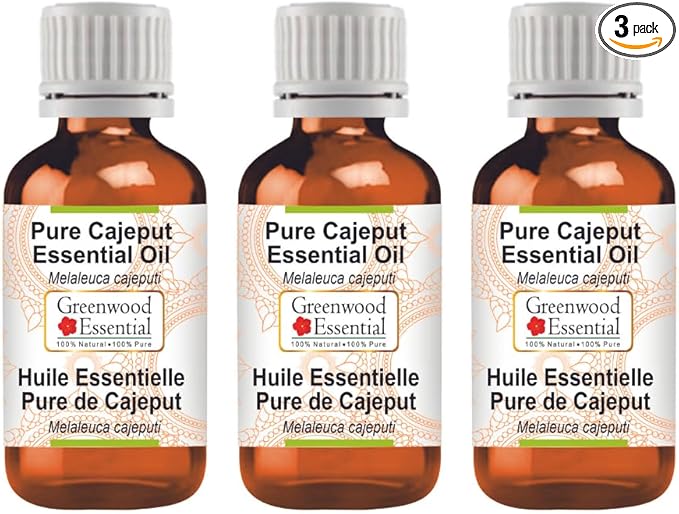 Greenwood Essential Pure Cajeput Essential Oil (Melaleuca cajeputi) Steam Distilled (Pack of Three) 100ml X 3 (10.1oz)