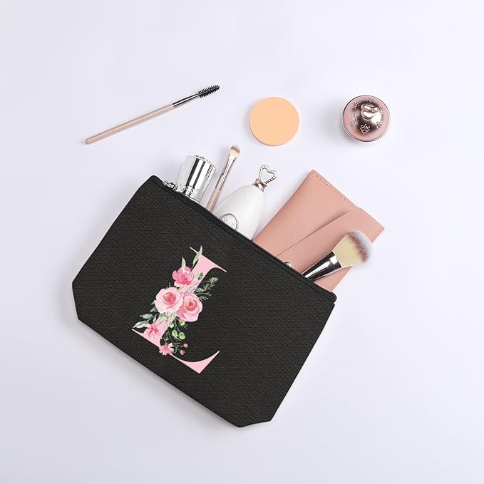 A-Z Personalized Cosmetic Bag Monogrammed Makeup Bags Bridesmaid Gifts Custom Toiletry Pouch Gifts for Women Mom Best Friend Sister Bride Bridesmaid (L)