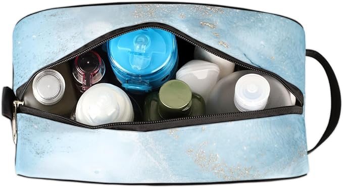 Cute Blue Marble Texture Travel Toiletry Bag for Women Men Lightweight Cosmetic Makeup Bag Organizer Waterproof Shaving Bag Dopp Kit with Large Capacity for Toiletries and Shaving Accessories
