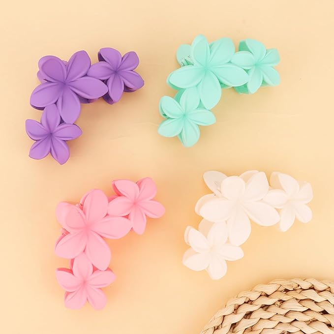 Hawaiian Flower Hair Clips Large Matte Hair Claw for Women Non-Slip Strong Hold Clips for Thick Hair, Hair Accessories for Women and Girls,Light Green,Purple, Pink,White