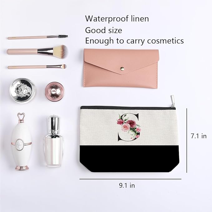 Initial Makeup Bag, Personalized Gifts for Women, Personalized Makeup Bag, Bridesmaid Gifts, Cosmetic bags for Women (Letter S)