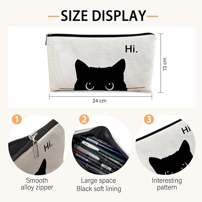 Black Cat Makeup Bag - Cosmetic Zipper Travel Toiletry Bag for Cat Lovers & Cat Moms & Teen Girls