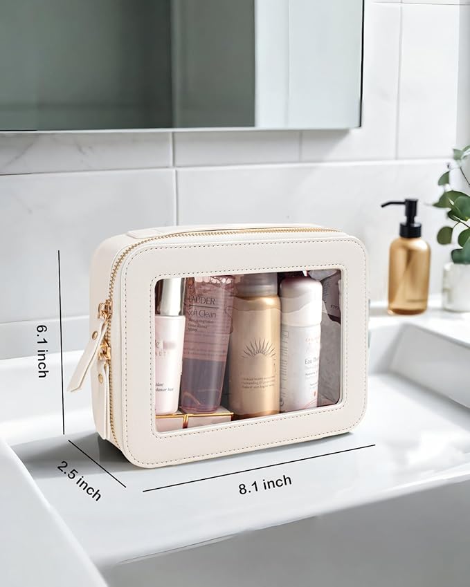 Clear Makeup Bag, Travel Cosmetic Organizer Case Waterproof Skincare Toiletry Bag with Zipper Portable Make Up Pouch Compact Car Organizer Bag for Essentials (Large White)