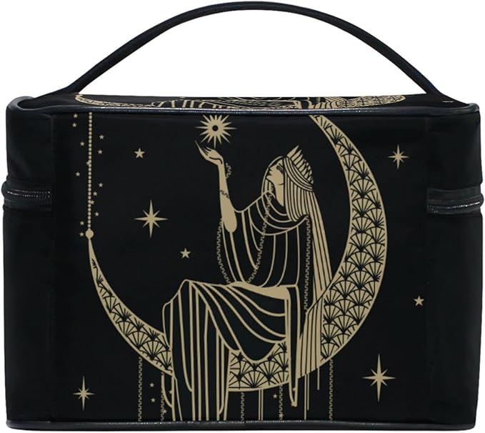 Makeup Train Case Sacral Night Girl On Moon Korean Carrying Portable Zip Travel Cosmetic Brush Bag Organizer Large for Girls Women