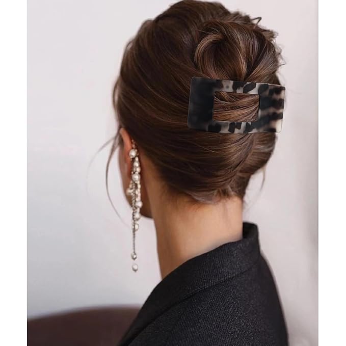 Velscrun Flat Hair Clips for Women Girls, Matte Lay Flat Claw Clips, Strong Hold Large Side Hair Clip All Hair Types, French Duck Billed Non Slip Grip Daily Styling Hair Jaw Claw Clip Matte Leopard