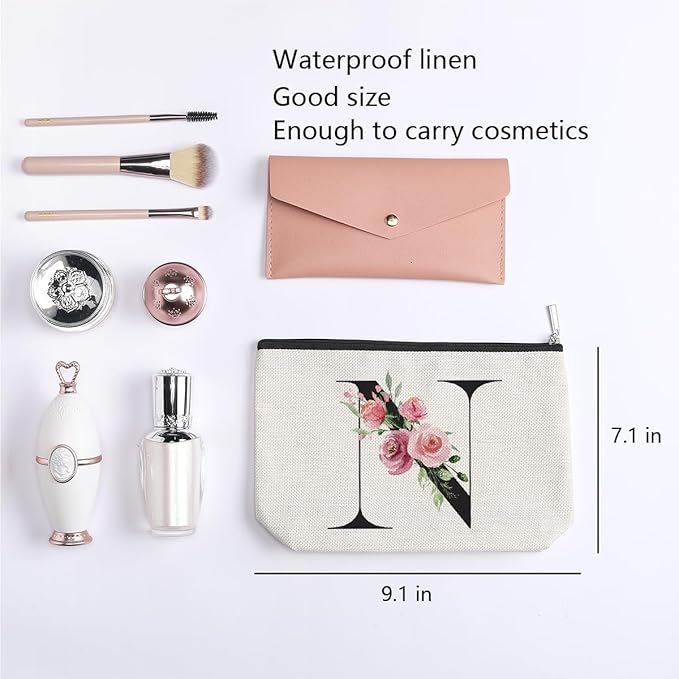 Initial Makeup Bag, Personalized Gifts for Women, Bridesmaid Gifts, Birthday Gifts for Women Mom, Gifts for Best Friend, Bride Bridesmaid Cosmetic bag (Letter N)