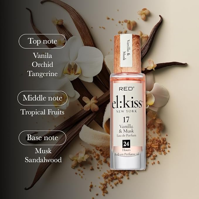 EL:KISS Roll On Perfume, Vanilla & Musk Inspired by Lattaf. Yara, Eau de Parfum 12mL (.40 Fl Oz), Hydrating & Long-Lasting, Alcohol & Mineral Oil-Free, Infused With Jojoba, Argan & Coconut Oil