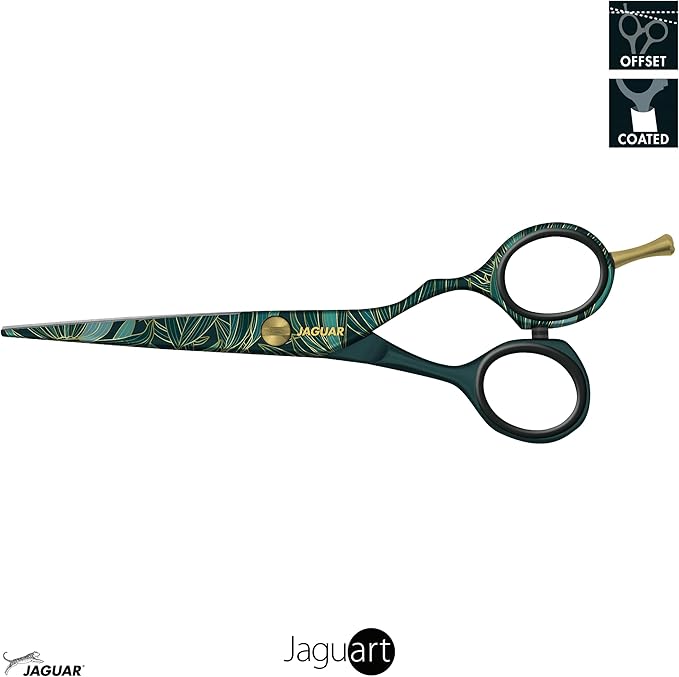 Jaguar Exotic Island Jungle Green Hairdressing Scissors, Right Handed Offset Handle, 5.5 Inch