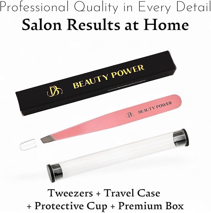 Ultra-Precision Professional Slant Tweezers for Women Facial Hair - German Stainless Steel, Lightweight Black Tweezers for Women & Men, Ideal for Eyebrow & Facial Grooming (Pink)