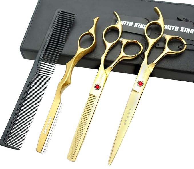 7.0 Inches Professional hair cutting thinning scissors set with razor (Gold)