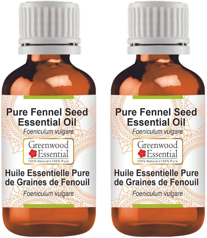 Greenwood Essential Pure Fennel Seed Essential Oil (Foeniculum vulgare) Steam Distilled (Pack of Two) 100ml X 2 (6.76 oz)