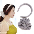 Headband and Scrunchie Set for Women 2Pack Hair Ties for Girls Elastics Bands Ponytail Holder Hair Accessories Grey Dot