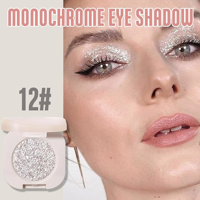 Glitter Shimmer Sparkle Eyeshadow Palette Makeup for Older Women, Silver Glitter Shimmer Metallic Holographic Multichrome Cream Iridescent Single Monochrome Eye Shadow Makeup, 12