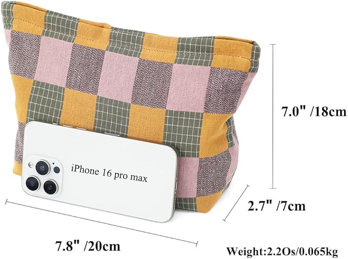 Plaid Cloth Makeup Bag - Large Capacity Travel Cosmetic Pouch & Toiletry Organizer with Zipper, Stylish Make Up Organizer for Daily Use,Gift for Women