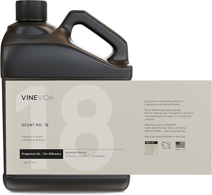 VINEVIDA Caribbean Breeze Fragrance Oil for Cold Air Diffusers - Gallon(128 Fl Oz) - Essential Oils for Diffuser Oil Refill & Air Freshener Room Spray