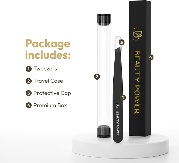 Professional Ultra-Precision Slant Tweezers for Women Facial Hair - German Stainless Steel, Tweezers for Men & Women, Black Eyebrow Tweezer for Ingrown Hair - Black