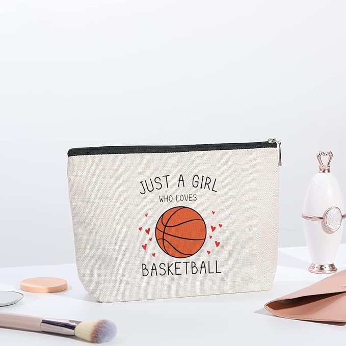 Basketball Gifts, Basketball Gifts for Girls, Basketball Stuff, Gift for Bestie Sister Daughter Girls Sister Friend Women, basketball Decor, Travel Toiletry Makeup Zipper Pouch Just a Girl Who Loves