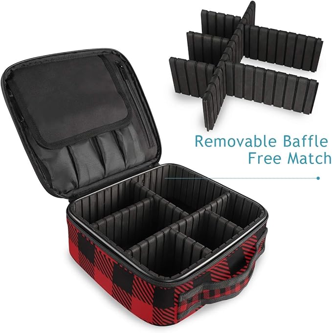ALAZA Travel Makeup Case, Black and Red Lumberjack Plaid Cosmetic toiletry Travel bag for Women Girls