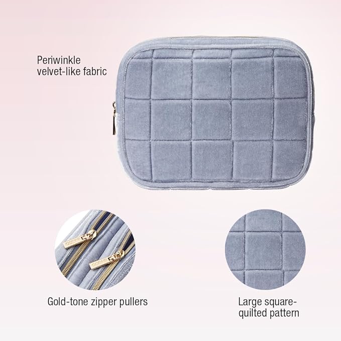 Conair Travel Double Zip Organizer - Toiletry Bag - Makeup Bag - Travel Makeup Bag - Makeup Organizer - Gifts for women - Blue Velvet