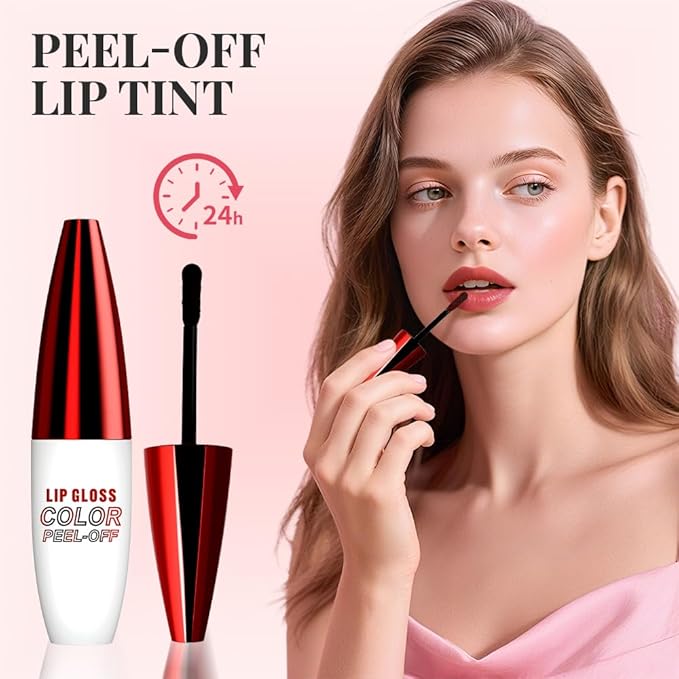2 PCS Lip Gloss Color Peel Off Lip Stain, Long Lasting Lipstain Peel Off, Charming Lipstick Transfer Proof No Stick Cup (01-Rose Red and 02-Grapefruit Color)