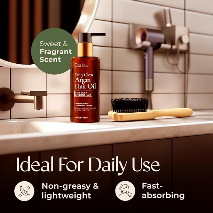 Gya Labs Daily Gloss Argan Oil - 3.4 Fl Oz - for Frizzy, Damaged & Color-Treated Hair - Strengthening, Shine & Protection