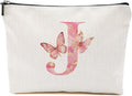 Initial Makeup Bag Pink Butterfly J Personalized Cosmetic Bag Monogrammed Gifts for Women Girls Bride Friends Monogram Zipper Pouch for Friendship Mothers Day Birthday Wedding Bridal Shower Gifts