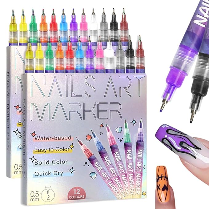 12 Color 3D Nail Art Pens Set, Nail Art Pens for Painting Nails Art Markers for Gel Nails, Nail Art Tools for Graffiti Dotting Drawing Painting Point Liner DIY (2 Pcs)