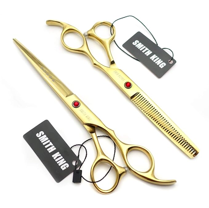 7.0 Inches Professional hair cutting thinning scissors set with razor (Gold)