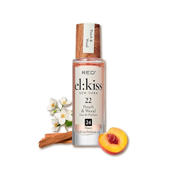 EL:KISS Roll On Perfume, Peach & Wood Inspired by Tom F Bitter Peach Eau de Parfum 12mL (.40 Fl Oz), Hydrating & Long-Lasting, Alcohol-Free & Mineral Oil-Free, Infused With Jojoba, Argan & Coconut Oil