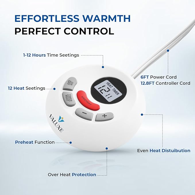 Heated Mattress Pad Queen Size Quilted Zone Heating Electric Bed Warmer Comfort Heat Mattress Pad Cover Dual Controller（10 Heat Setting | 1-12 Hours Auto Shut Off | with 8-21 Inch Deep Pocket） Gray