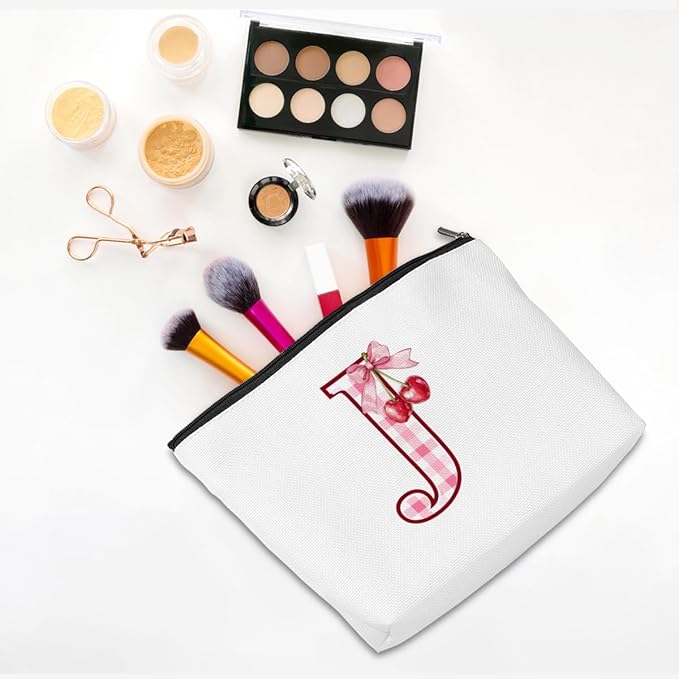 Initial Makeup Bag Monogram Cosmetic Bag Monogrammed Gifts for Women Girls Friends Coworker Nurse Personalized Travel Toiletry Bag Christmas Bridal Shower Wedding Bridesmaid Gifts, Cherry J