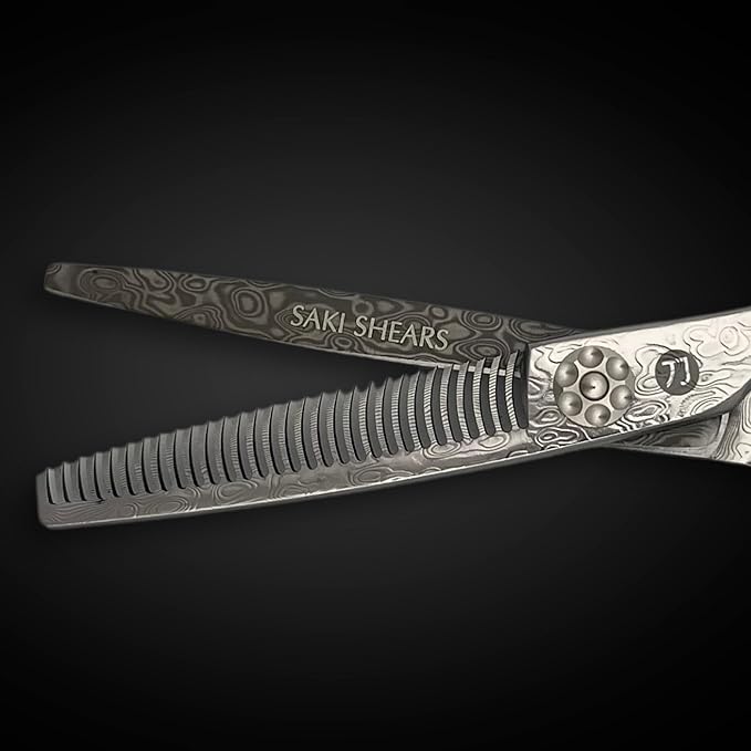 Damascus Hair Shears - Saki Kanzen - Master/Professional Level Hair Cutting Scissors for Hairdressers and Barbers (6 Inch Thinning Shears)