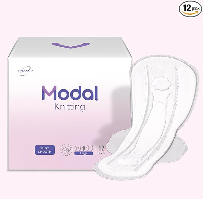 MODAL Pads for Women, Unscented Daily Thin Sanitary Pads for Period with Wings, 11.4 Inch(290 mm), Large, 12 Count