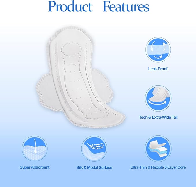 MODAL Pads for Women, Unscented Daily Thin Sanitary Pads for Period with Wings, 9.5 Inch(240 mm), Regular, 32 Count