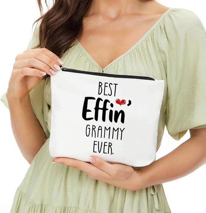JIUWEIHU Best Effin Grammy ever Grammy Gift, Grandma Gifts, Funny Grandma Birthday Gifts, New Grandma Announcement Idea New Grandma Gift- Best Effin?Gigi Ever Makeup Bag for Mothers Day Gifts