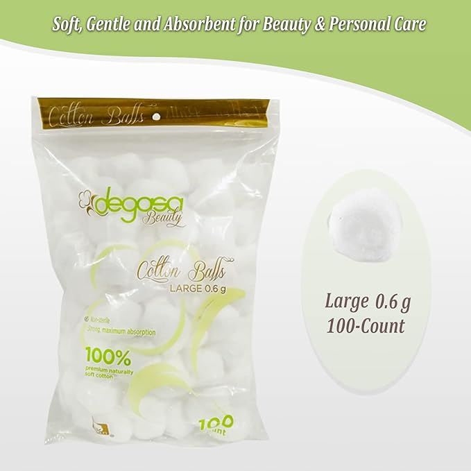 Cotton Balls for Facial Treatments, Nails and Make-Up Removal, Applying Tonics & Cleansers, Multi-Purpose Soft Natural Cotton Balls (Large 100 Count)