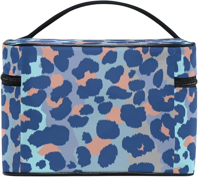 Makeup Bag, Bule Leopard Print Travel Makeup Organizer Bag Cosmetic Cases Toiletry Bags for Girl Women Ladies