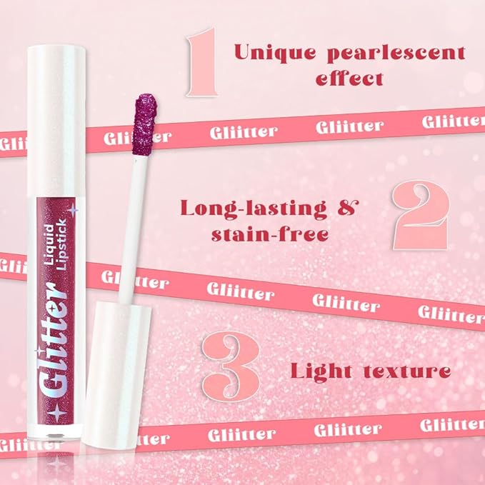 AMY'S DIARY Purple Sparkle Liquid Lipstick, Shimmer Metallic Lip Gloss, Long-Lasting Waterproof Lip Color, High Shine Sparkle Makeup,Lip makeup for woman (10#)
