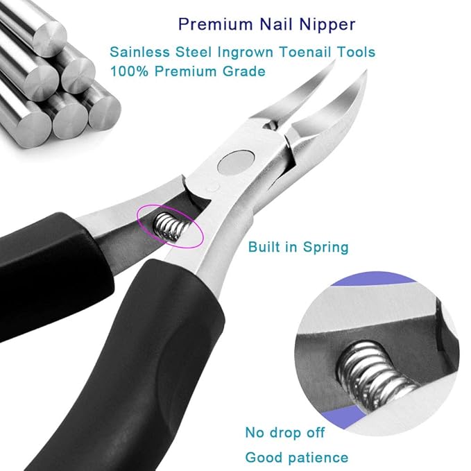 Toenail Clippers for Seniors & Thick Nails, 8PCS Professional Heavy Duty Ingrown Toenail Removal Kit with Pedicure Tools, Sharp Blade, Long Handle & Storage Case
