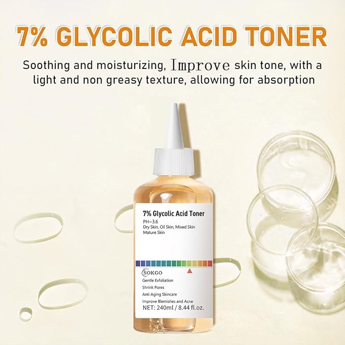7% Glycolic Acid Exfoliating Toner, Exfoliating Facial Toner, Pore Minimizing Toner, Smooth Skin, Even Tone, Hydrating Formula