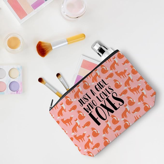 Cute Fox Print Makeup Bag Fox Gifts Cosmetic Travel Bag Foxes Accessories Decor Stuff for Animal Foxes Lovers Women Girls Sister Best Friend Grandma Funny Skincare Bags for Christmas Birthday