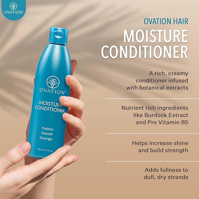 Ovation Hair Moisturizing 3-Step Bundle for Dry Hair with Moisture Shampoo & Conditioner, Cell Therapy Hair Growth & Healthy Scalp Treatment - Nourish, Smooth, Detangle & Hydrate Dry or Brittle Hair
