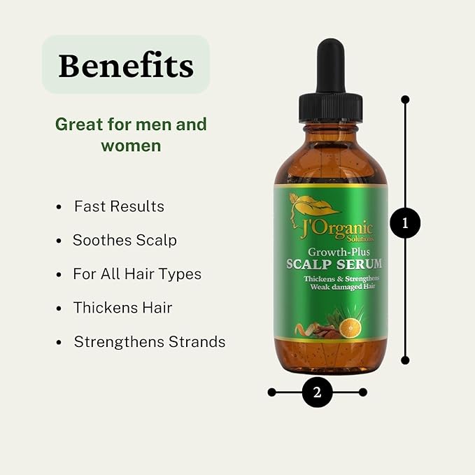 J'Organic Solutions Growth-Plus Scalp Nourishing Oil – Natural Hair Serum for Thicker Edges & Healthy Scalp (2 oz)
