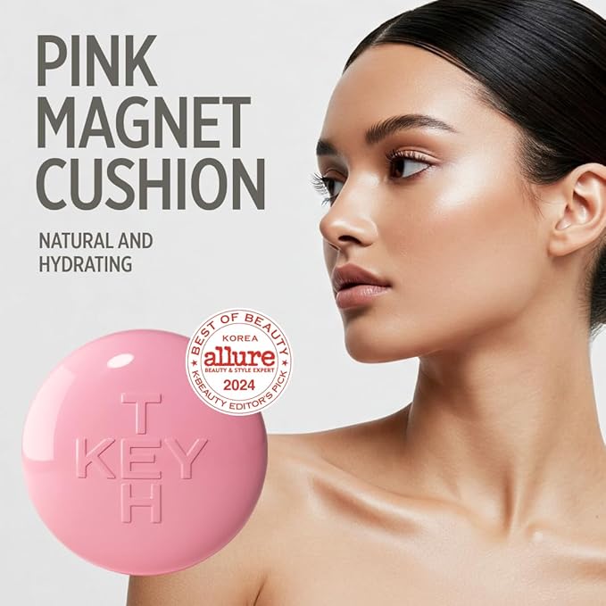 KEYTH PINK MAGNET CUSHION #01 IVORY BEIGE (15G, 0.52 OZ.) / Magnetic Adherence, Dewy Radiance, 77% moisture essence, Glow Film Complex, Skin Film Polymer