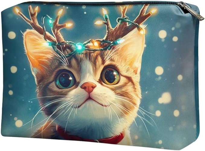 COEQINE Christmas Purses for Women Leather Cosmetic Pouch Small Travel Makeup Bag Water Proof Phone Pouch with Zipper Waterproof Toiletry Bag Make up Bag Birthday Gifts for Womens