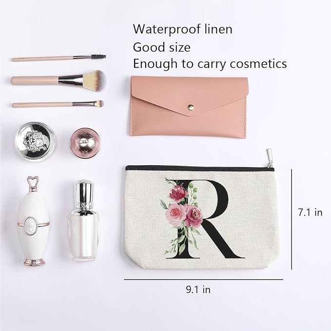 Initial Makeup Bag, Personalized Gifts for Women, Bridesmaid Gifts, Birthday Gifts for Women Mom, Gifts for Best Friend, Bride Bridesmaid Cosmetic bag (Letter R)