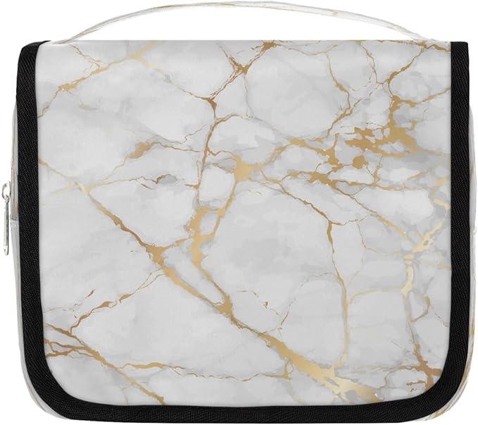 Travel Toiletry Bag for Women & Men Abstract Rose Gold Marble Hanging Cosmetic Organizer Portable Waterproof Makeup Case Make Up Bag with Compartments Travel Essentials for Bathroom Shower