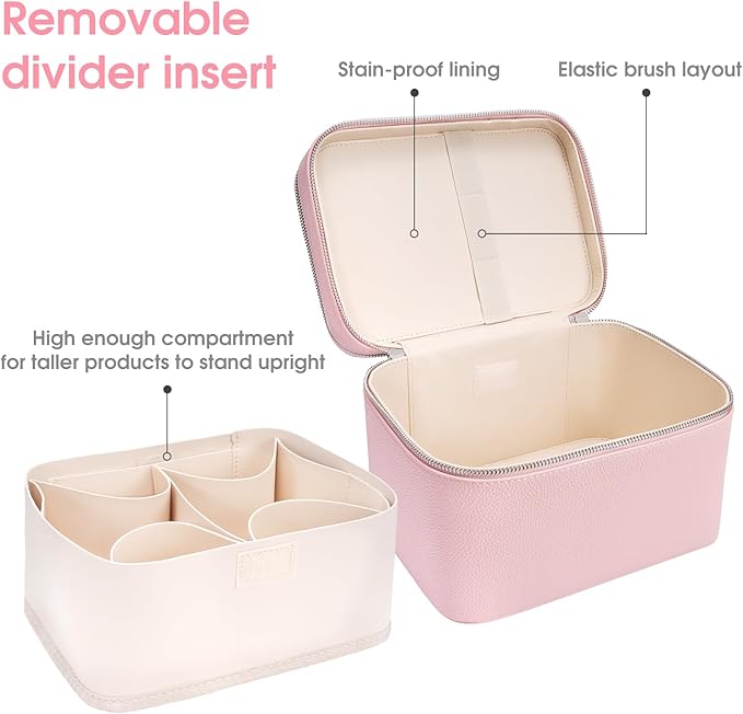 Makeup Case, Large Capacity Waterproof Double Layer Cosmetic Bag with Removable Divider, Double Compartment Brush Organizer, Multi-functional Travel Organizer