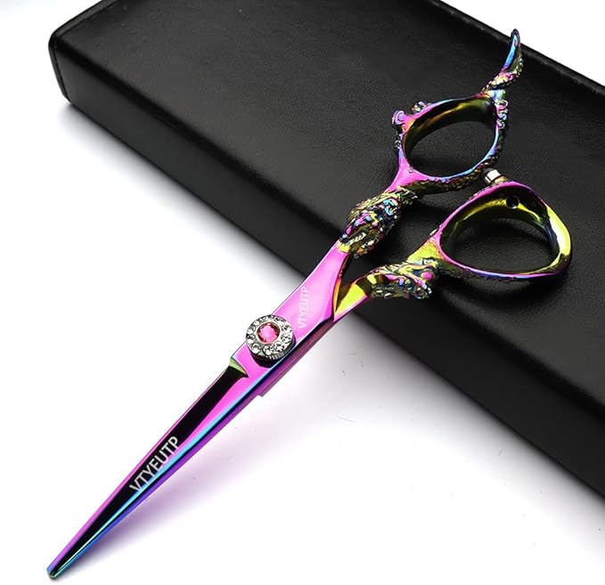 Professional 6.0 Inch Rainbow color Dragon Handle 440C Salon Hair Cutting Shear Thinning scissors, Perfect for Barber Stylist and Home Use(Cutting scissors)