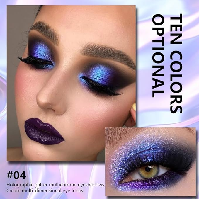 evpct Royal Blue Duochrome Chameleon Liquid Eyeshadow, Multichrome Metallic Glitter Liquid Eye Shadow Makeup for Women, Waterproof Multi Color Shifting High Pigment Holographic Iridescent Eyeshadow